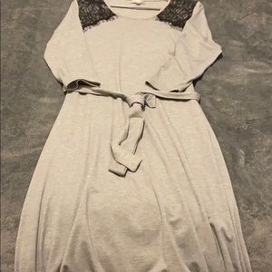 Gray knit dress with lace shoulder detailing